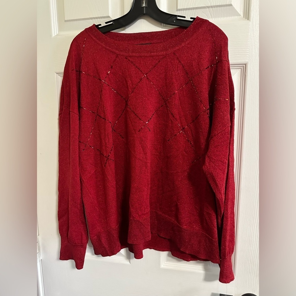 ALFANI, WOMEN'S NWT RED RAYON LONG SLEEVED BEADED/METALLIC SWEATER, SIZE 3X